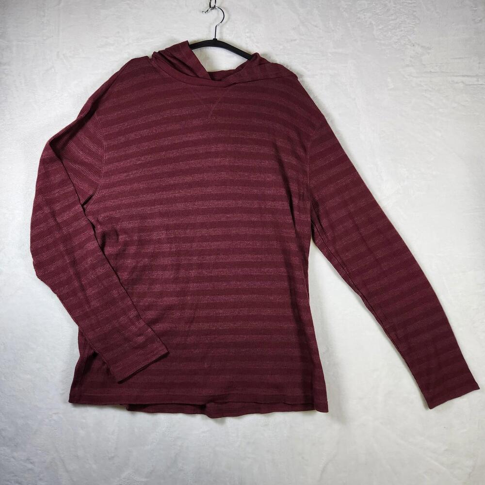 Banana Republic XXL Waffle Knit Hoodie Burgundy Maroon‎ Stripe Pullover Casual